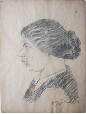 Дейнеко Ольга Константиновна. Женский портрет в профиль с отложным воротничком (на оборотной стороне портрет сестры милосердия)